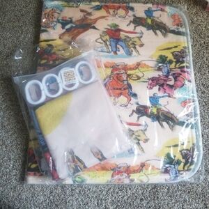 Retro Cowboy Rodeo Print Bathroom Set - Shower Curtain And Mat